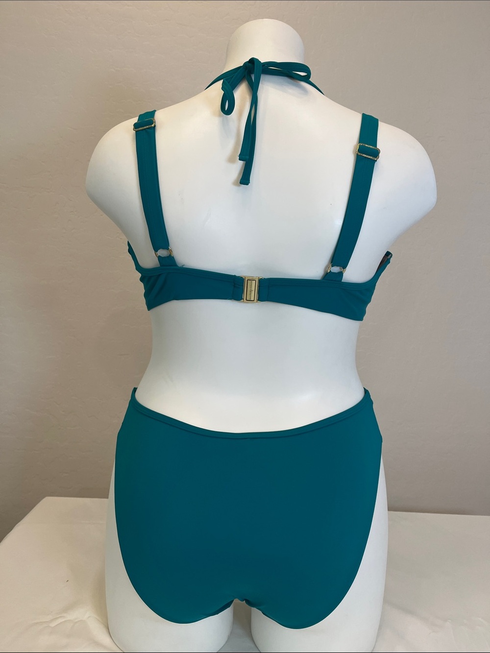 Teal Halter Floral Accent Bikini Set - Women Swim - Picture 5 of 6